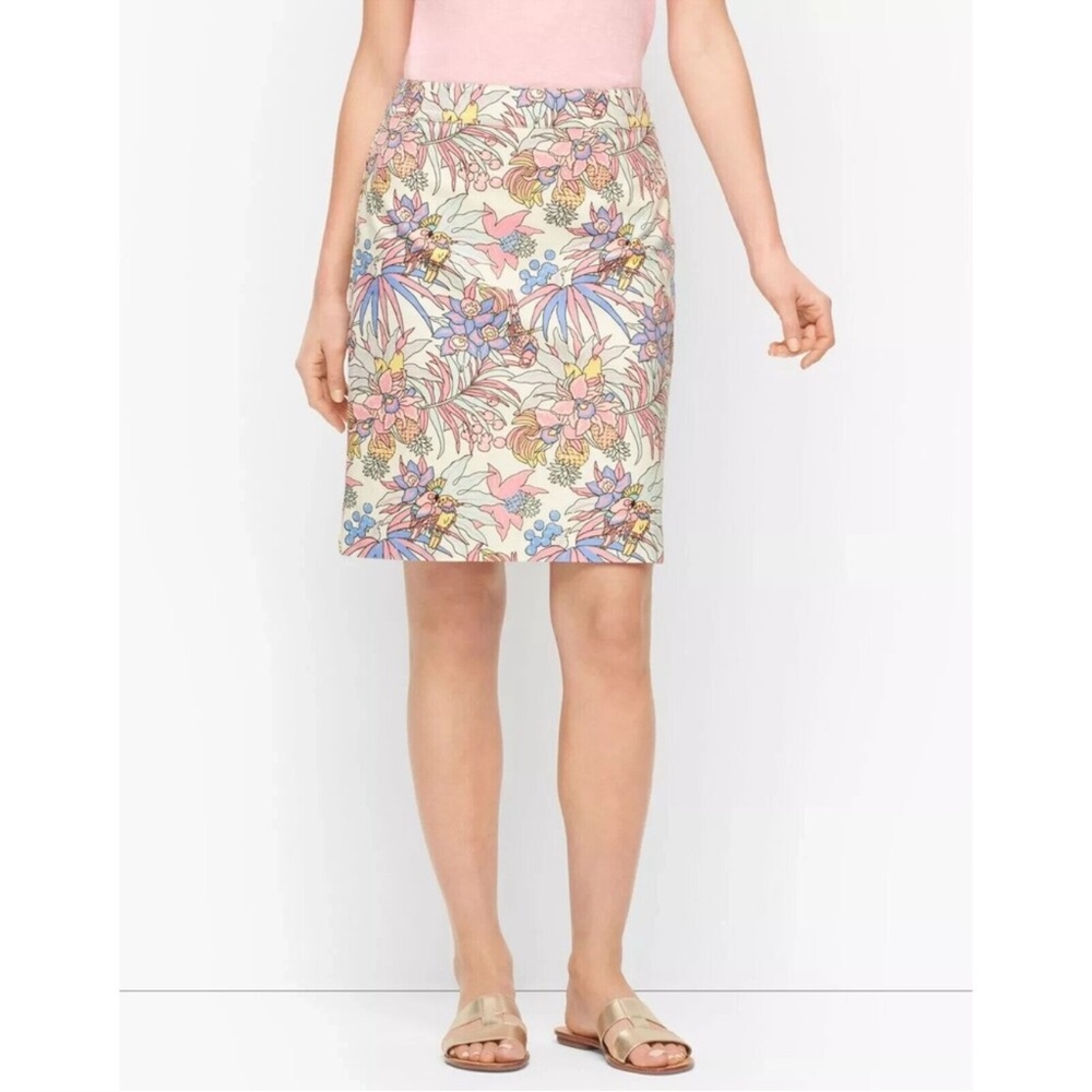 New- Talbots Canvas A-Line Pastel Tropical Leaf Floral Bird Skirt Multi Pastel